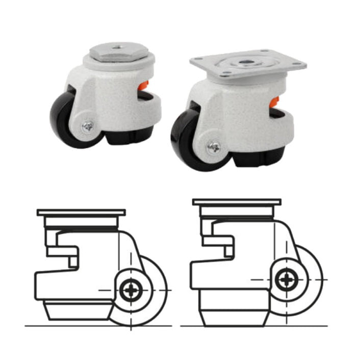 K1786 Kipp Elevating castors with foot with bolt hole or mounting plate