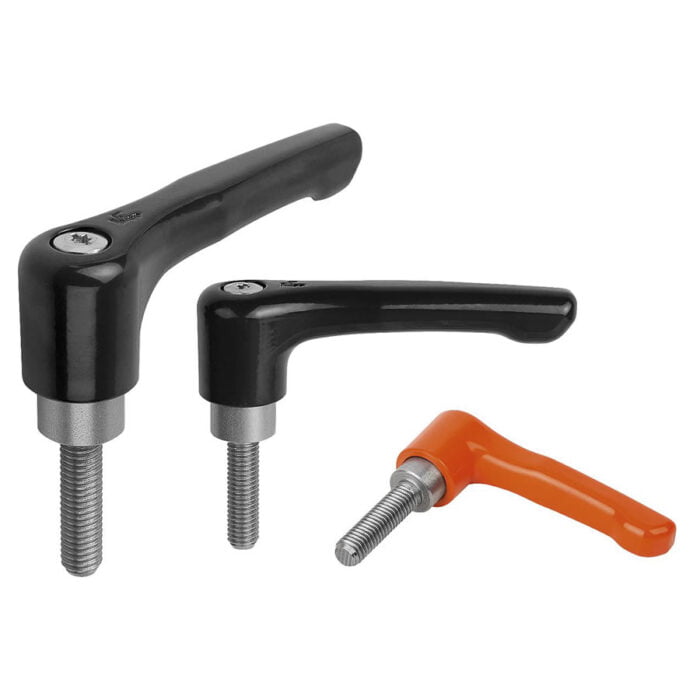 K0738 Kipp Clamping levers, flat, external thread, steel parts stainless steel