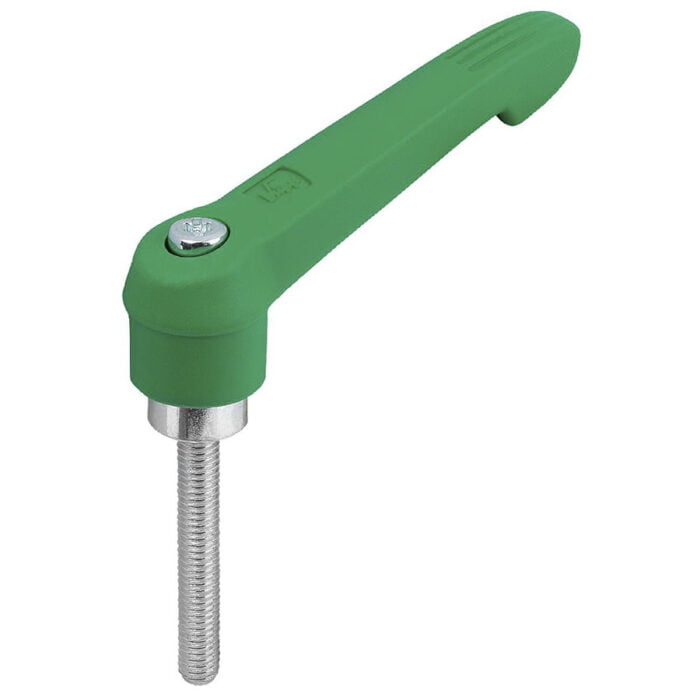 K1660 Kipp Clamping levers, plastic with external thread, steel parts trivalent blue passivated green