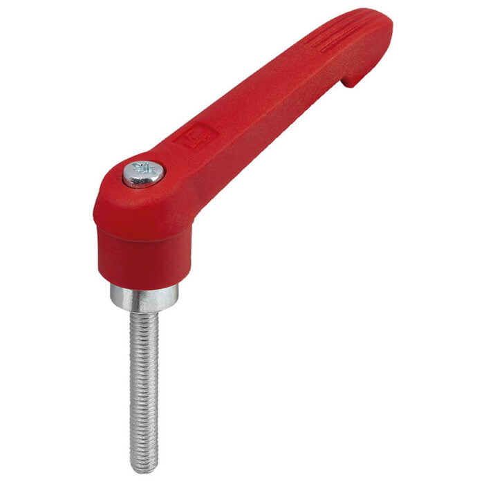 K1660 Kipp Clamping levers, plastic with external thread, steel parts trivalent blue passivated red