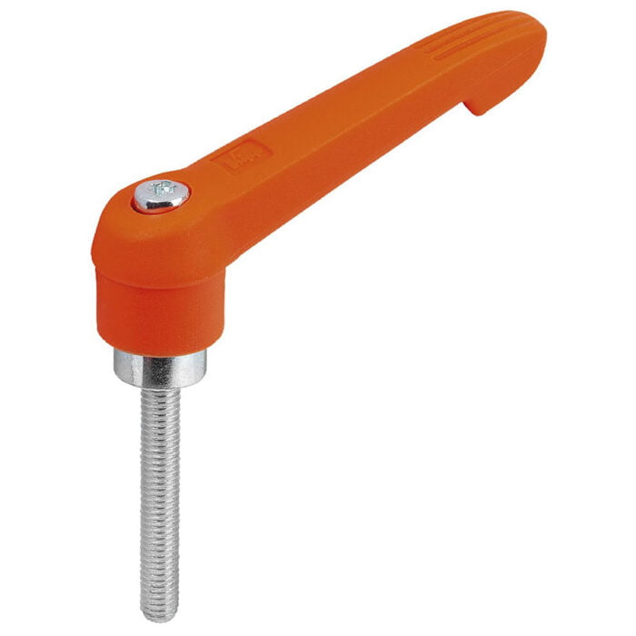 K1660 Kipp Clamping levers, plastic with external thread, steel parts trivalent blue passivated orange