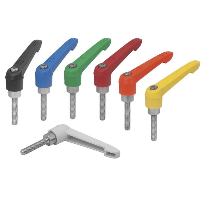 K0270 Kipp Clamping levers with plastic handle, external thread, steel parts stainless steel