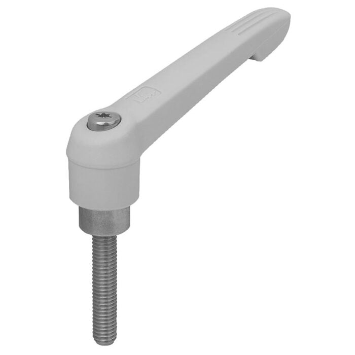 K0270 Kipp Clamping levers with plastic handle, external thread, steel parts stainless steel white