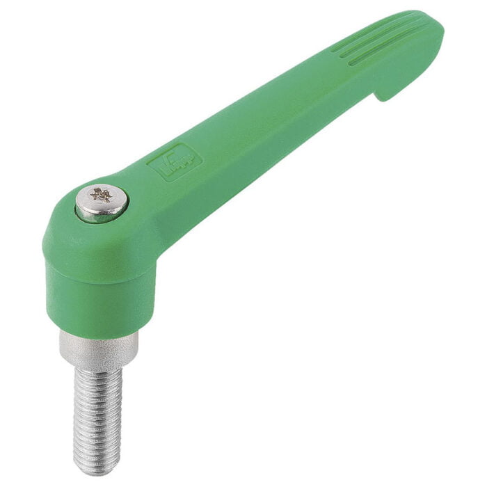 K0270 Kipp Clamping levers with plastic handle, external thread, steel parts stainless steel green