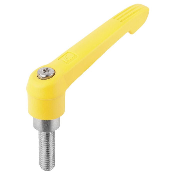 K0270 Kipp Clamping levers with plastic handle, external thread, steel parts stainless steel yellow