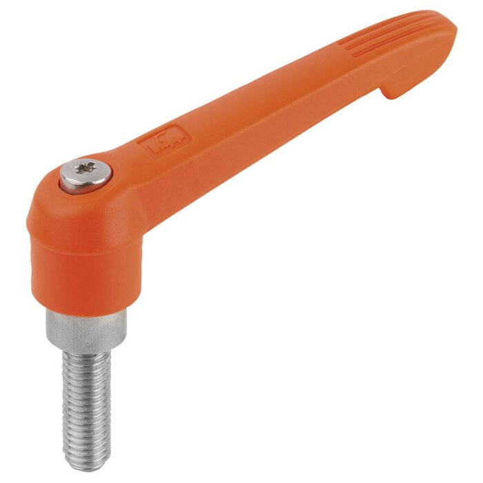 K0270 Kipp Clamping levers with plastic handle, external thread, steel parts stainless steel orange