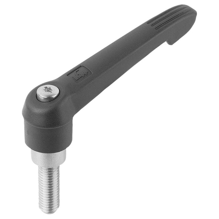 K0270 Kipp Clamping levers with plastic handle, external thread, steel parts stainless steel black