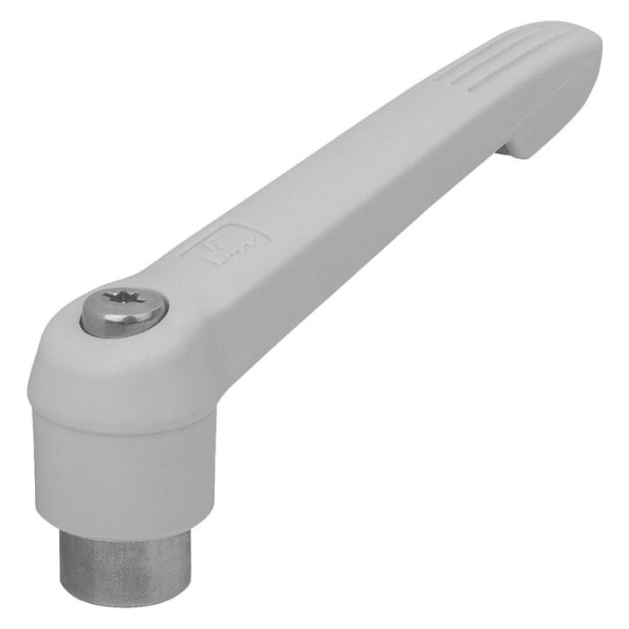 K0270 Kipp Clamping levers with plastic handle, internal thread, steel parts stainless steel white