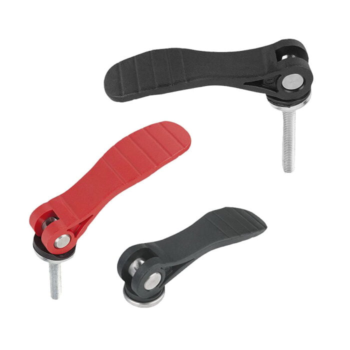 K0646 Kipp Cam levers with plastic handle internal and external thread, steel or stainless steel