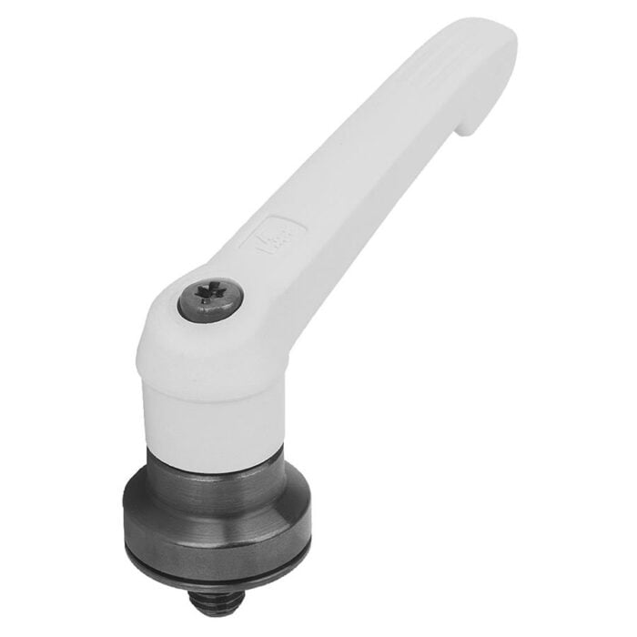 K1597 Kipp Plastic clamping lever with male thread and clamping force intensifier white