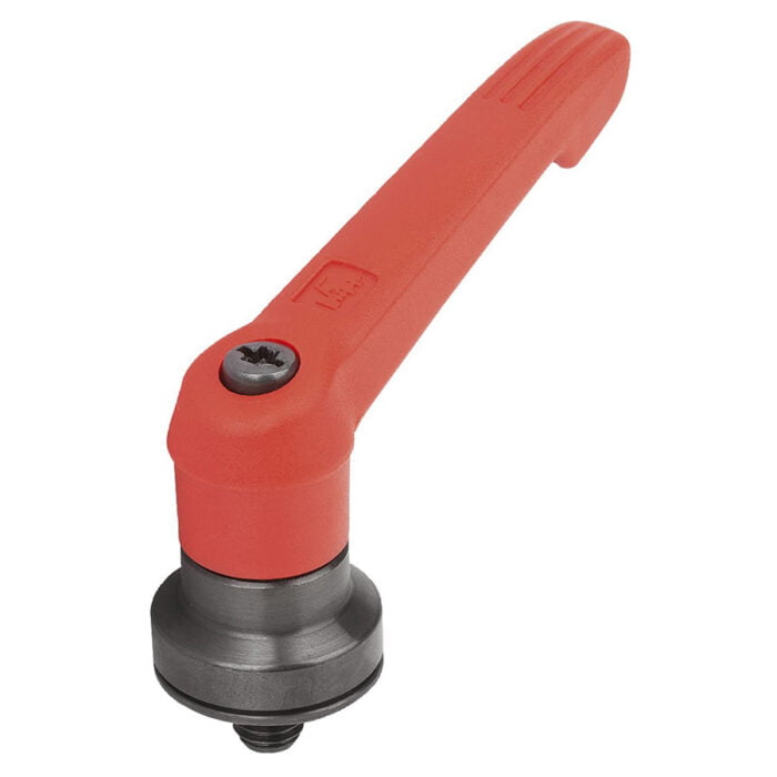 K1597 Kipp Plastic clamping lever with male thread and clamping force intensifier red