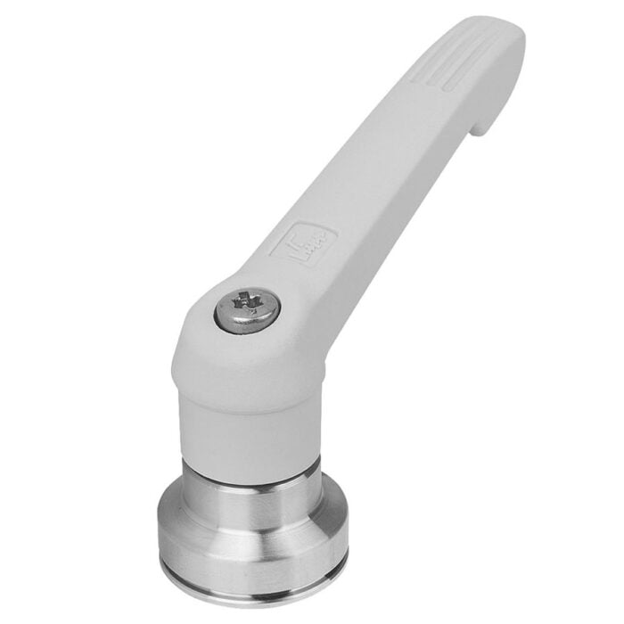 K1598 Kipp plastic clamping lever with female thread and clamping force intensifier white