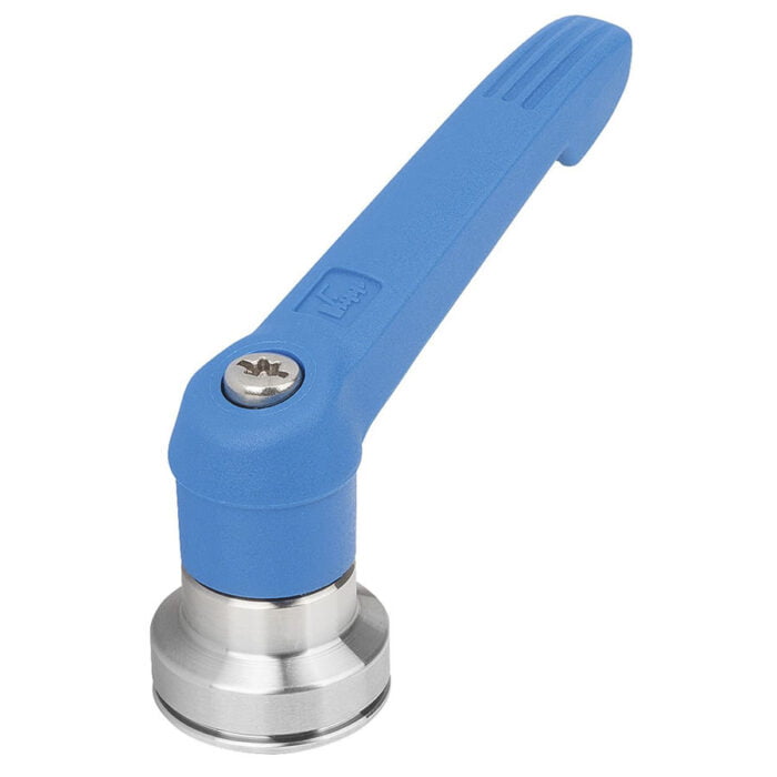 K1598 Kipp plastic clamping lever with female thread and clamping force intensifier blue