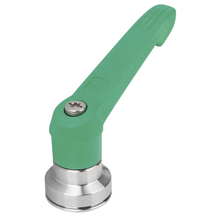 K1598 Kipp plastic clamping lever with female thread and clamping force intensifier green