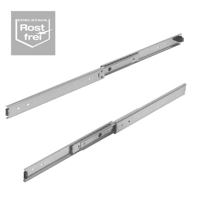 K1715 Kipp Telescopic slides, stainless steel for side mounting, full extension, load capacity up to 80 kg