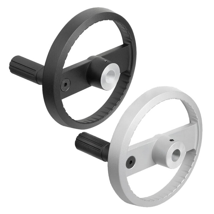 K1524_A Kipp 2-spoke handwheels, aluminium, with revolving cylinder grip, Form A with reamed hole and transverse bore