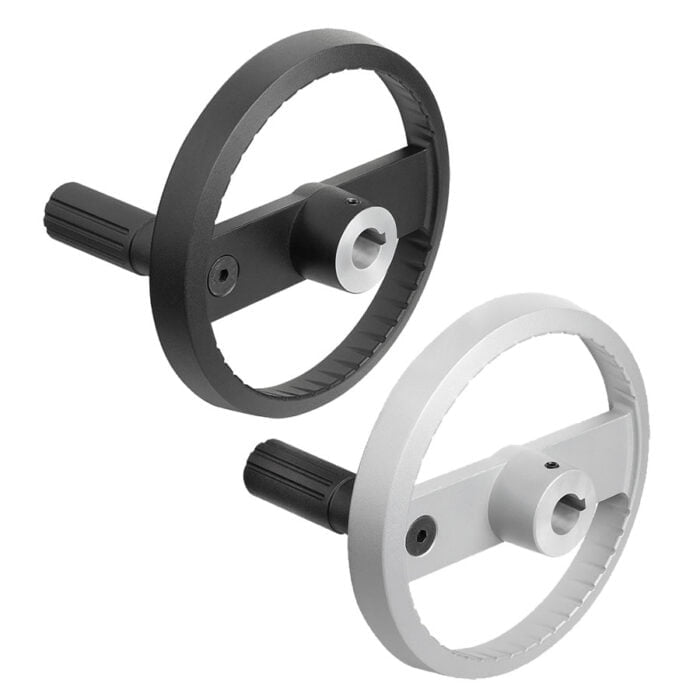 K1524_B Kipp Disc handwheels, aluminium with revolving cylindrical grip, Form B with reamed hole, keyway and transverse bore