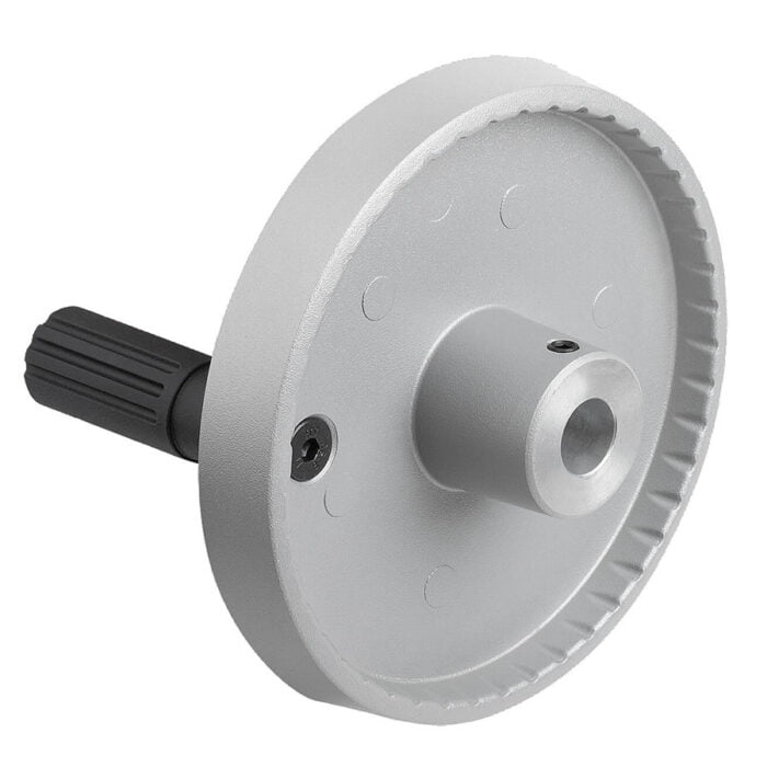 K1521_A Kipp Disc handwheels, aluminium with revolving cylindrical grip, Form A with reamed hole and transverse bore