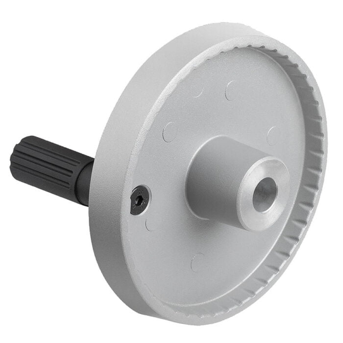 K1521_E Kipp Disc handwheels, aluminium with revolving cylindrical grip, Form E with reamed hole