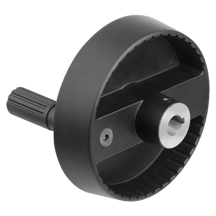 K1522_B Kipp Disc handwheels, aluminium with fold-down cylindrical grip, Form B with reamed hole, keyway and transverse bore