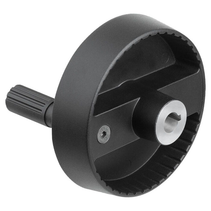 K1522_C Kipp Disc handwheels, aluminium with fold-down cylindrical grip, Form C with reamed hole and keyway
