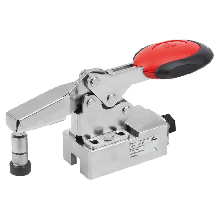 K1463 Kipp toggle clamps, horizontal, stainless steel with safety interlock and force sensor