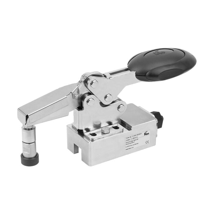 K1463 Kipp toggle clamps, horizontal, stainless steel with safety interlock and force sensor